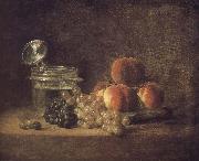 Jean Baptiste Simeon Chardin Cold peach fruit baskets with wine grapes oil painting on canvas